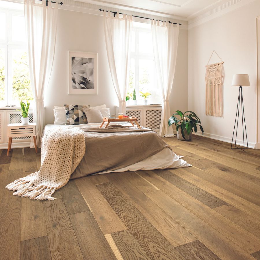 Hardwood floors in a bedroom